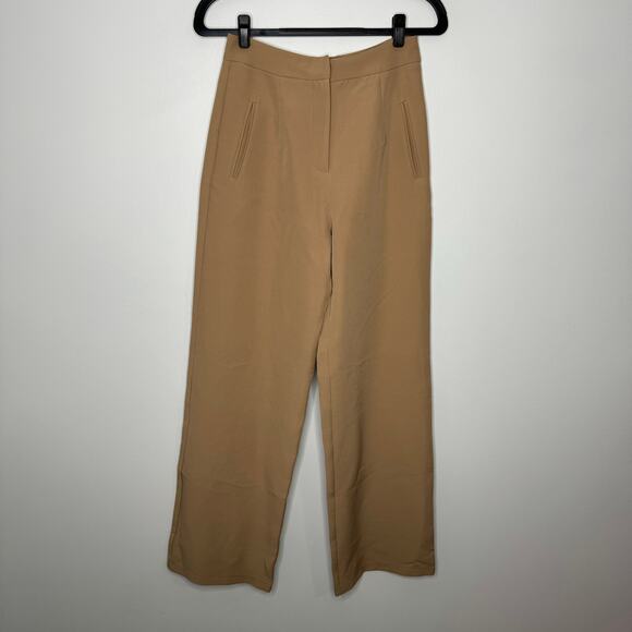 NWT NASTY GAL Premium High Waisted Tailored Wide Leg Trousers Tan Khaki 6 - Picture 1 of 5